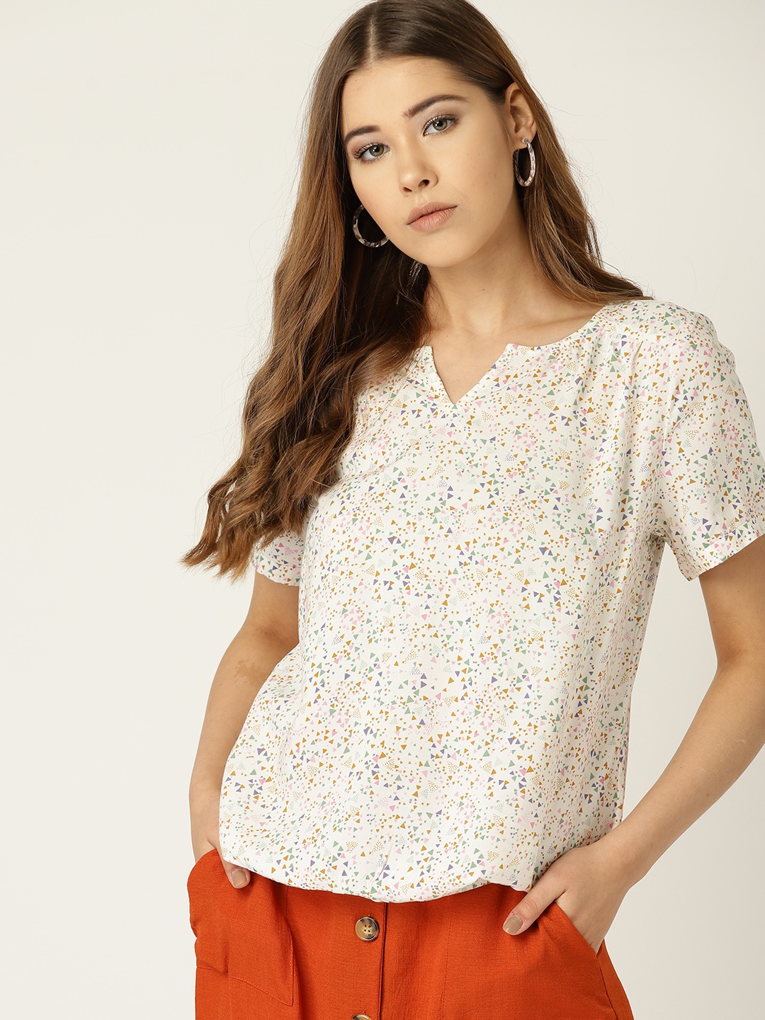 

ESPRIT Women Off-White Printed Blouson Top