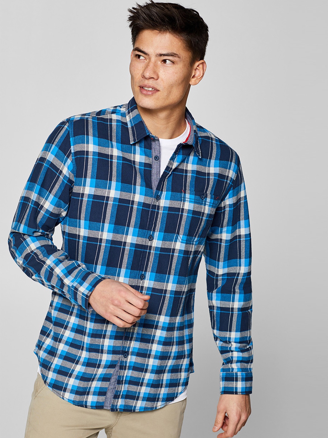 

ESPRIT MenBlue & Grey Slim Fit Checked Casual Shirt, Blue