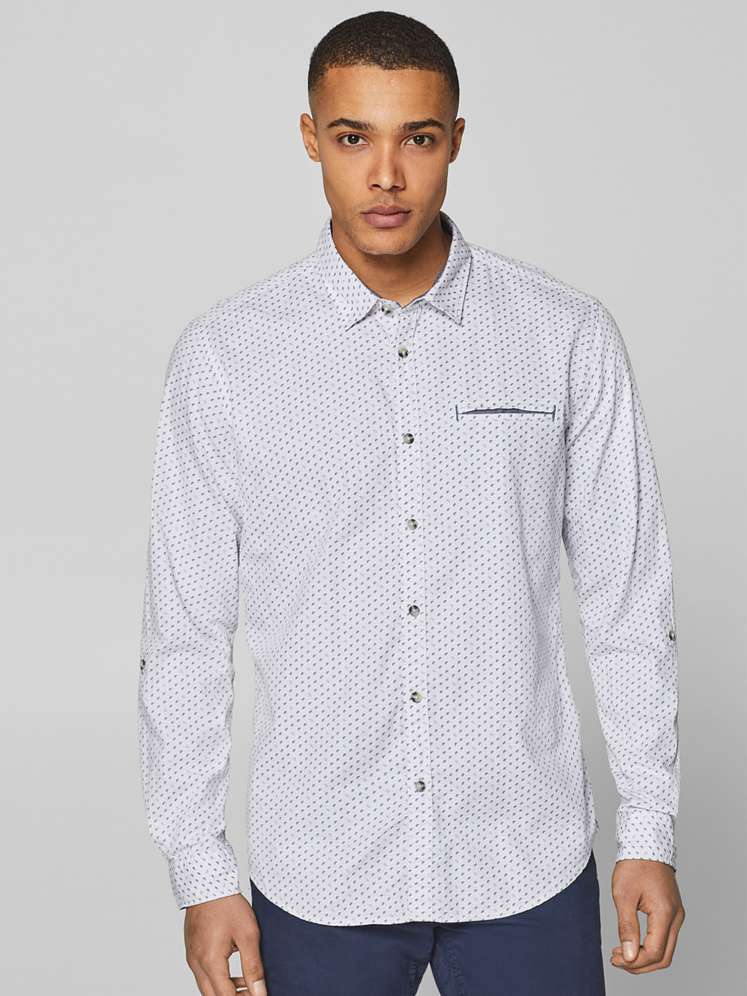 

ESPRIT Men White & Grey Slim Fit Printed Casual Shirt