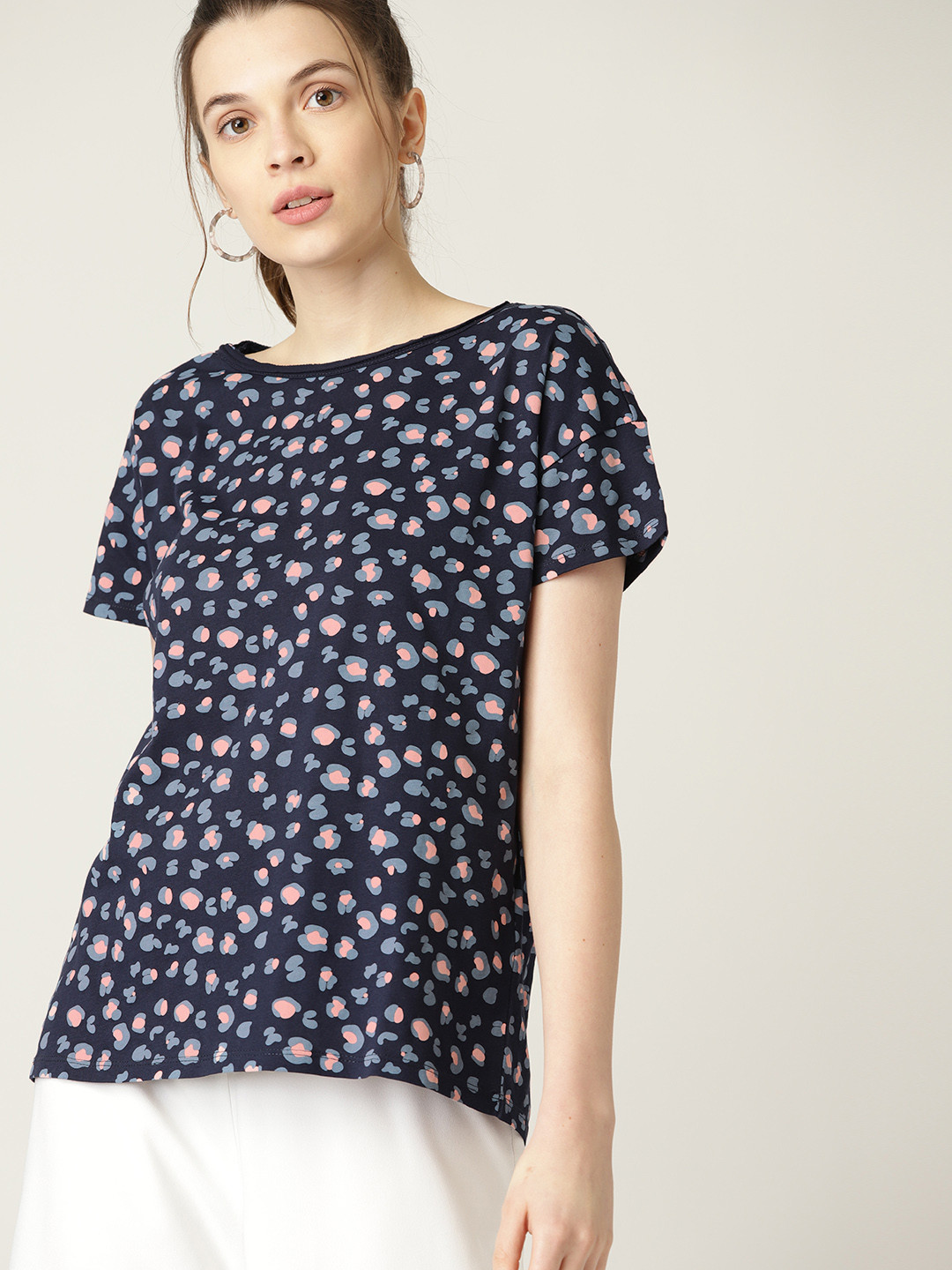 

ESPRIT Women Navy Blue Printed Round Neck T-shirt