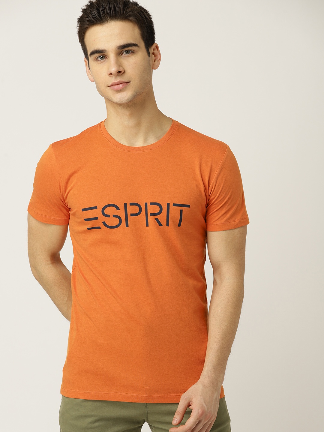 

ESPRIT Men Orange Printed Round Neck T-shirt