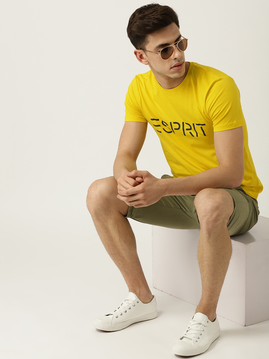 

ESPRIT Men Yellow Printed Round Neck T-shirt