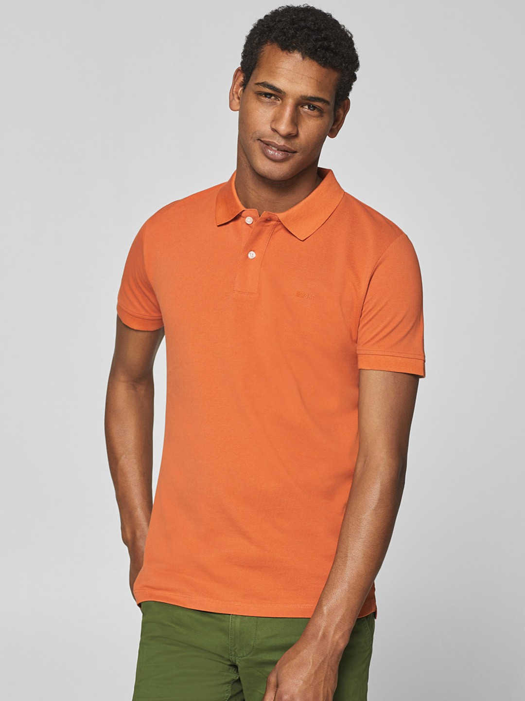 

ESPRIT Men Orange Solid Polo Collar T-shirt