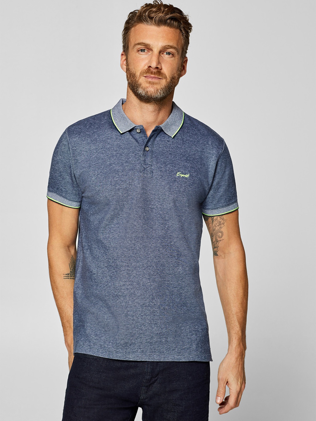 

ESPRIT Men Navy Blue Solid Polo Collar T-shirt