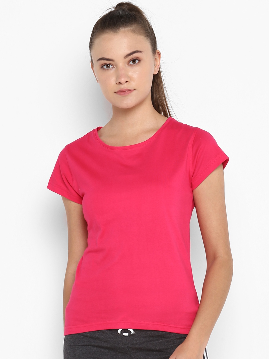 

appulse Women Fuchsia Pink Solid Round Neck T-shirt