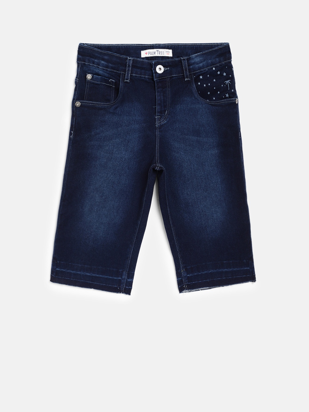 

Palm Tree Girls Blue Solid Slim Fit Capris