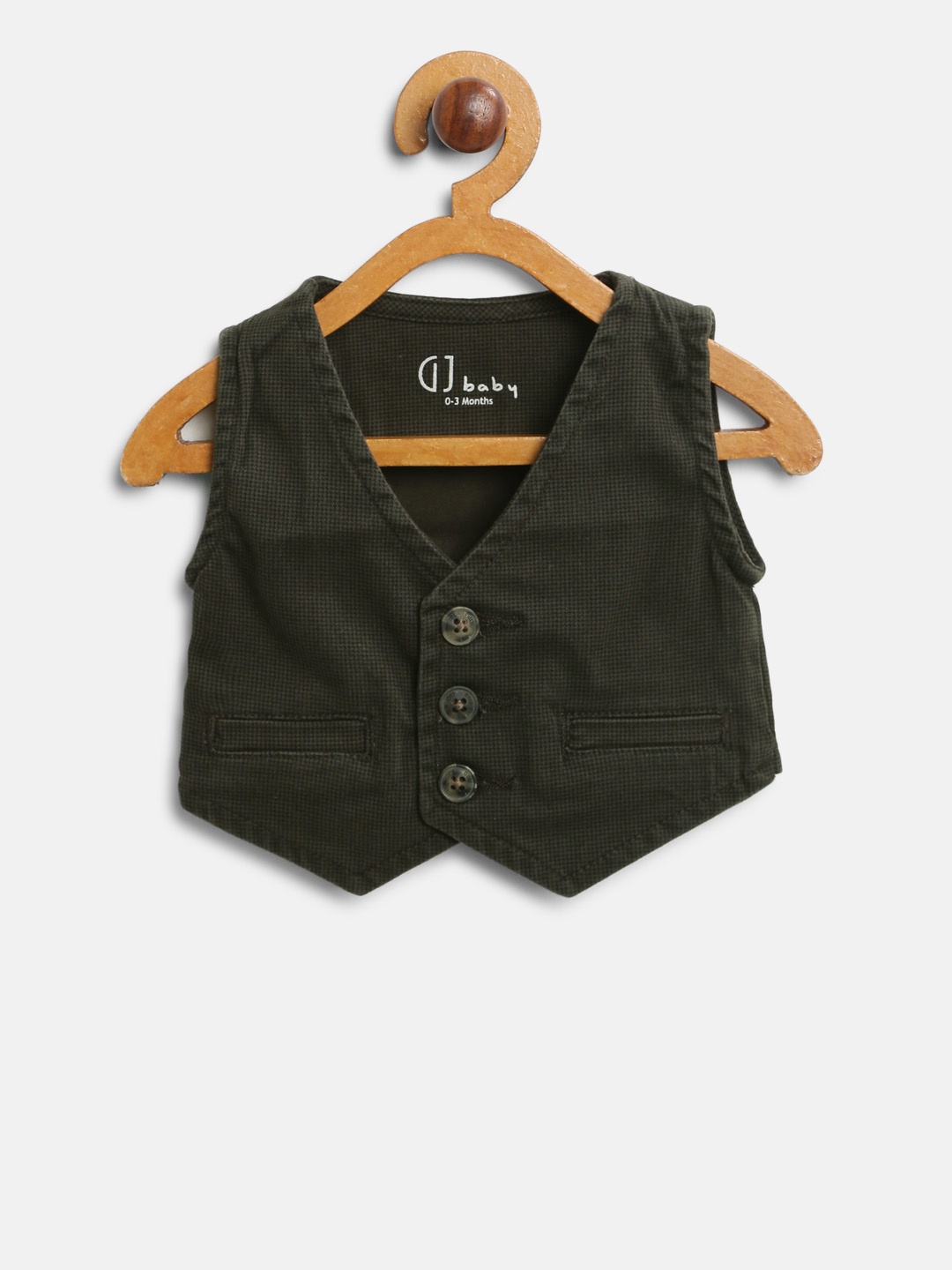 

Gini and Jony Boys Olive Green Self-Checked Pure Cotton Waistcoat