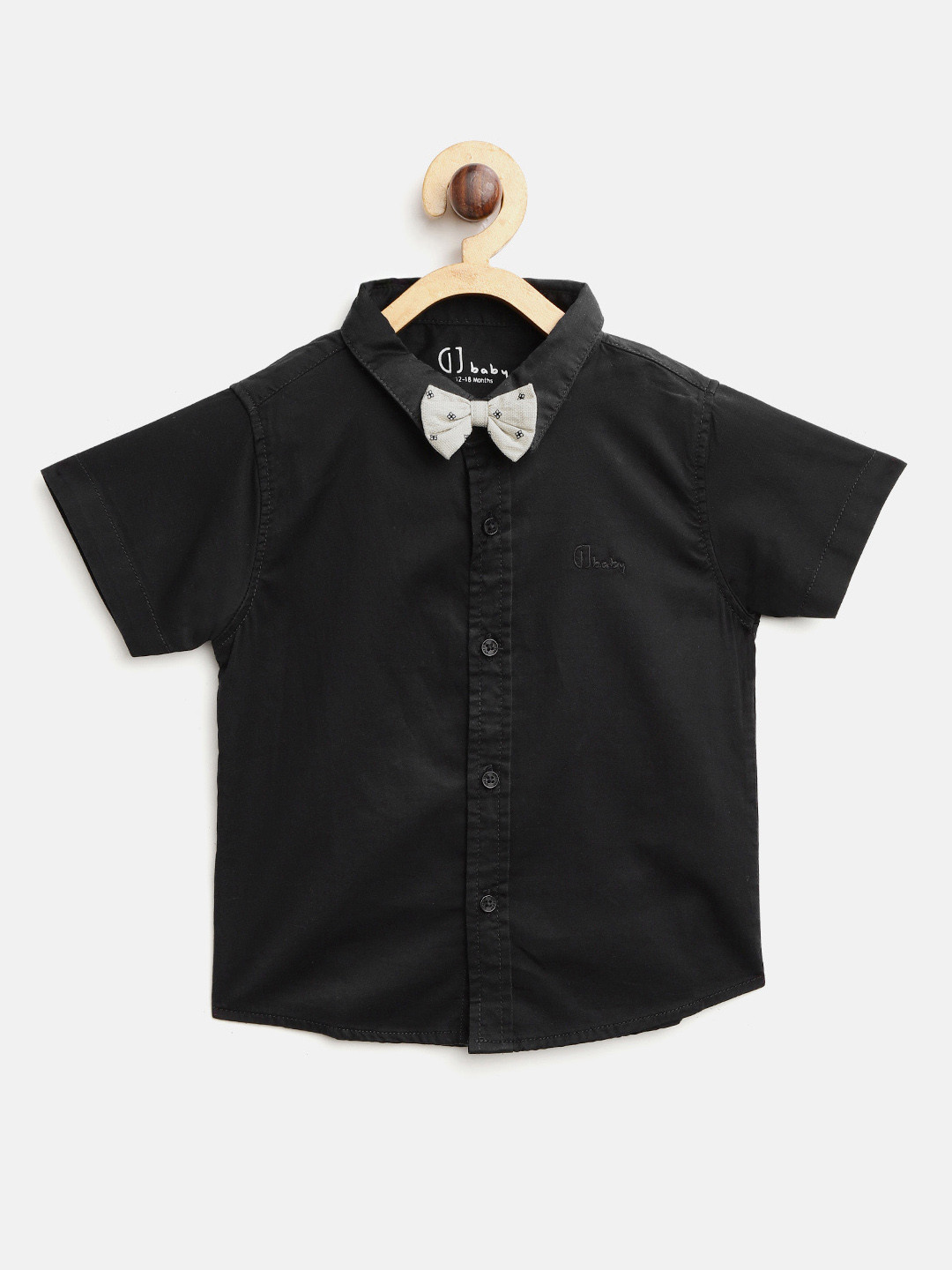 

Gini and Jony Boys Black Regular Fit Solid Casual Shirt with Bow Tie
