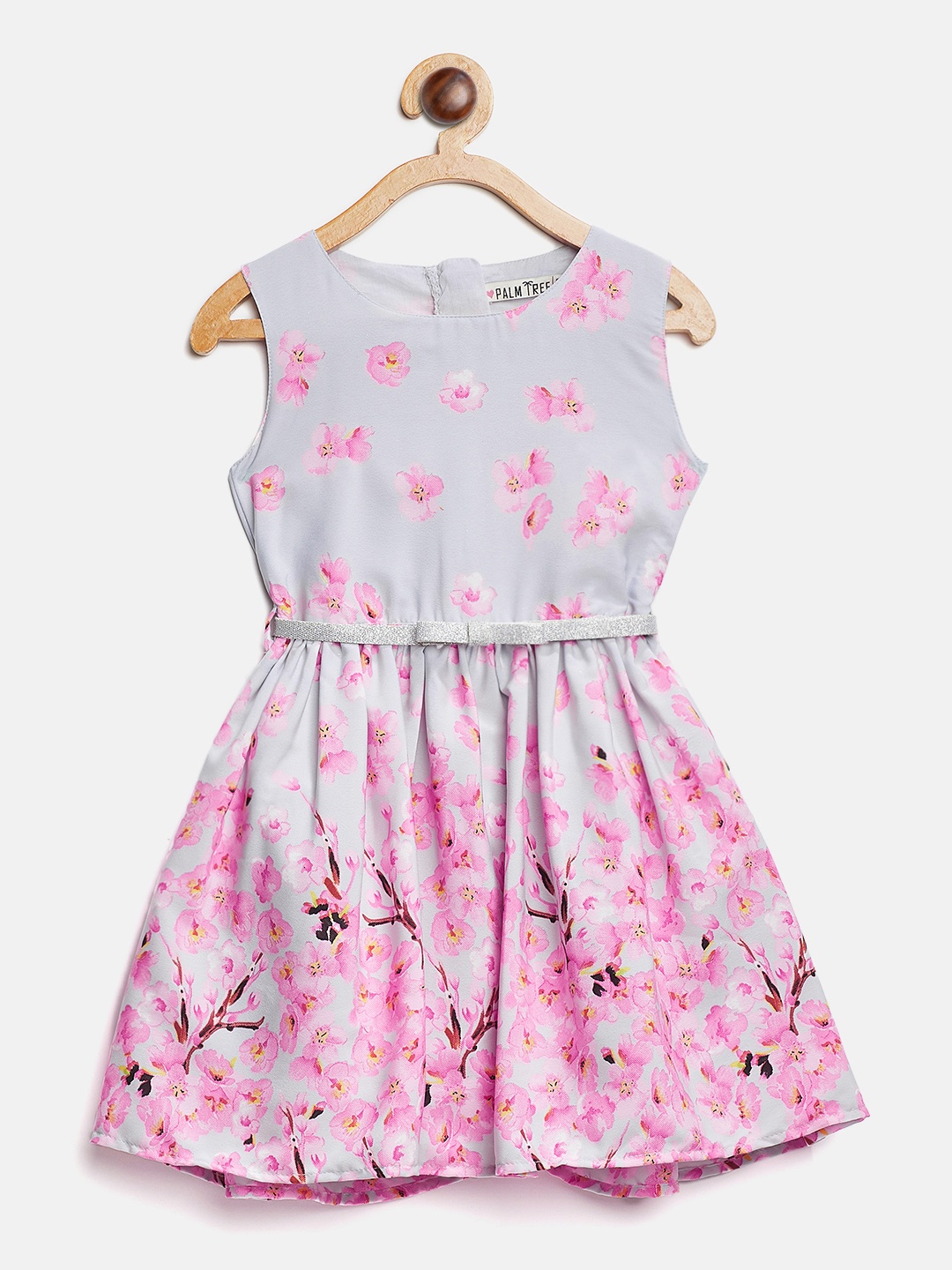 

Palm Tree Girls Grey & Pink Printed Fit & Flare Dress