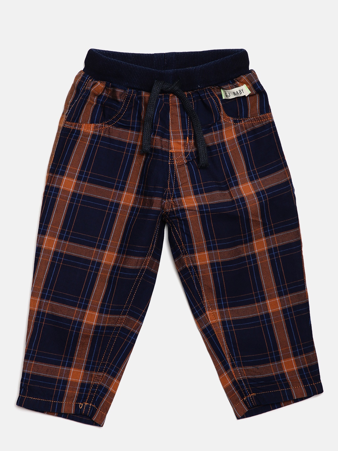 

Gini and Jony Boys Navy Blue & Orange Regular Fit Checked Trousers