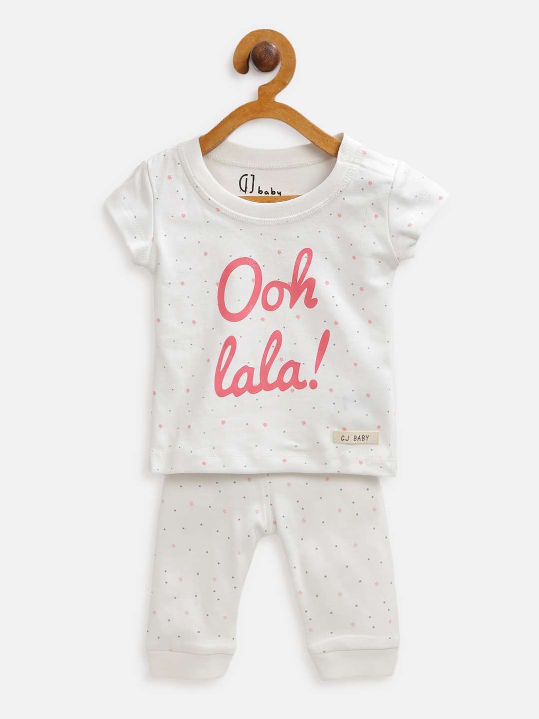 

Gini and Jony Girls White Printed T-shirt with Pyjamas