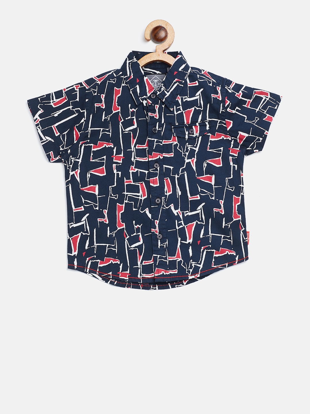 

Palm Tree Boys Navy Blue & Red Regular Fit Printed Casual Shirt