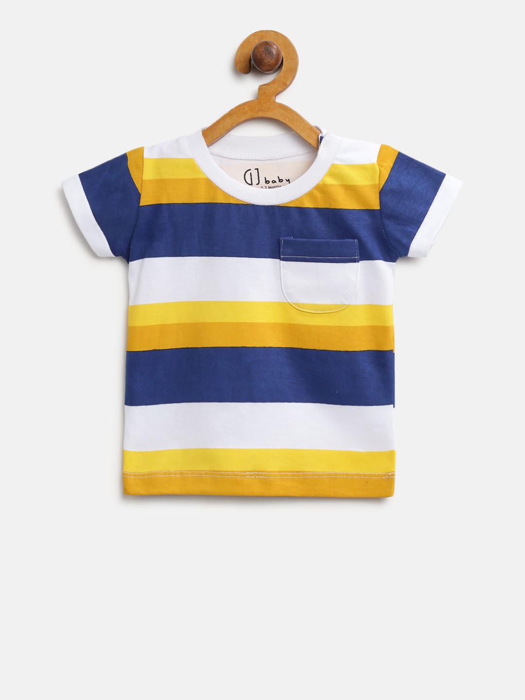 

Gini and Jony Boys Yellow Navy Blue Striped Round Neck Pure Cotton T-shirt
