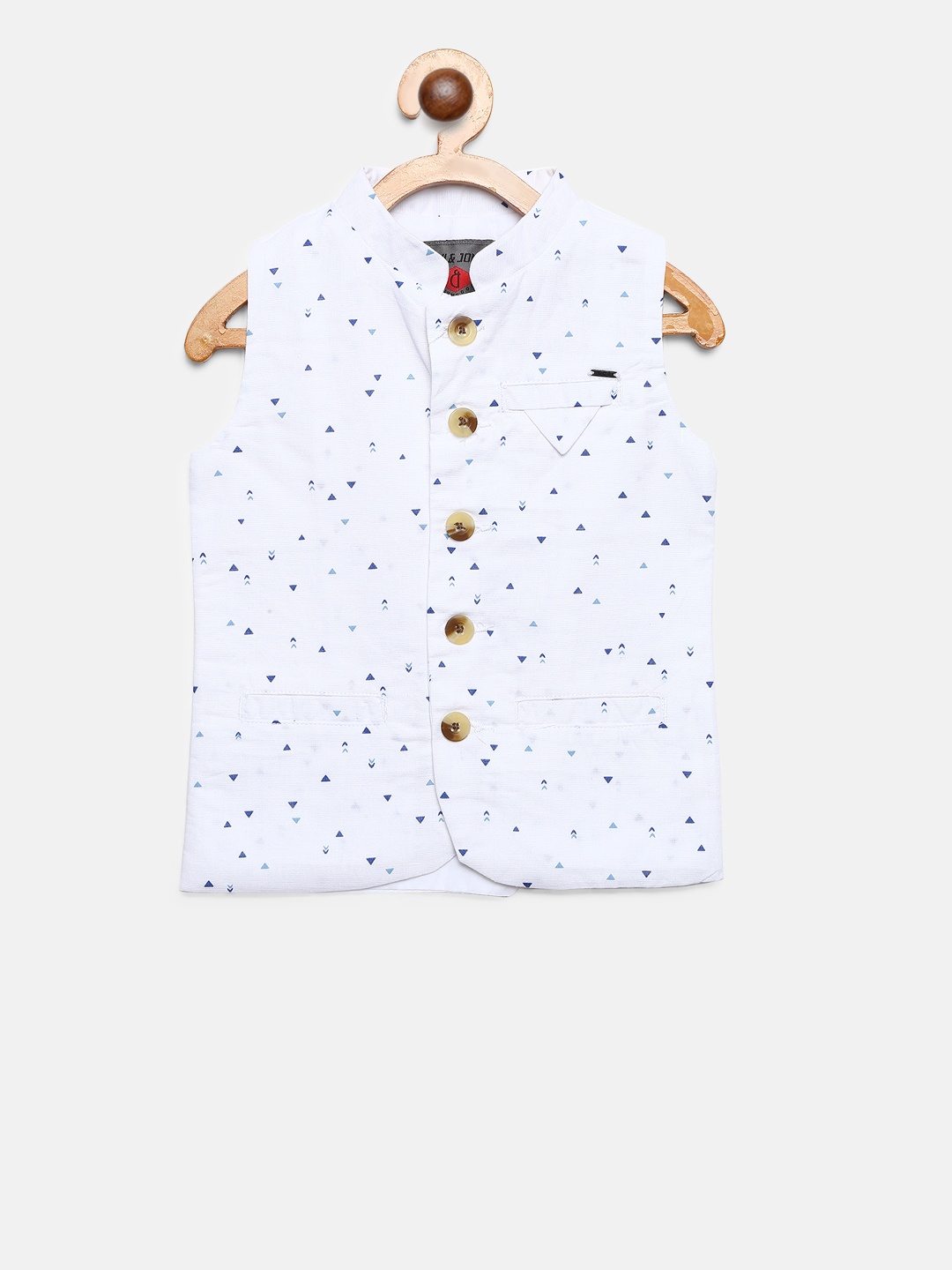 

Gini and Jony Boys White & Blue Printed Nehru Jacket