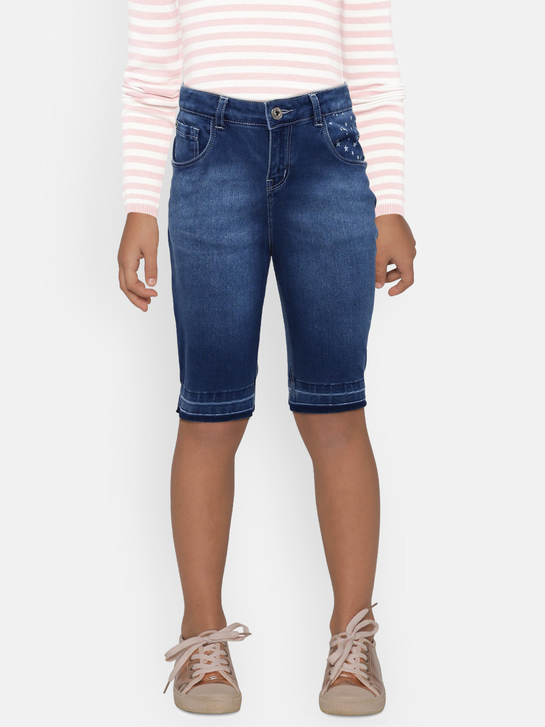 

Palm Tree Girls Blue Solid Slim Fit Capris