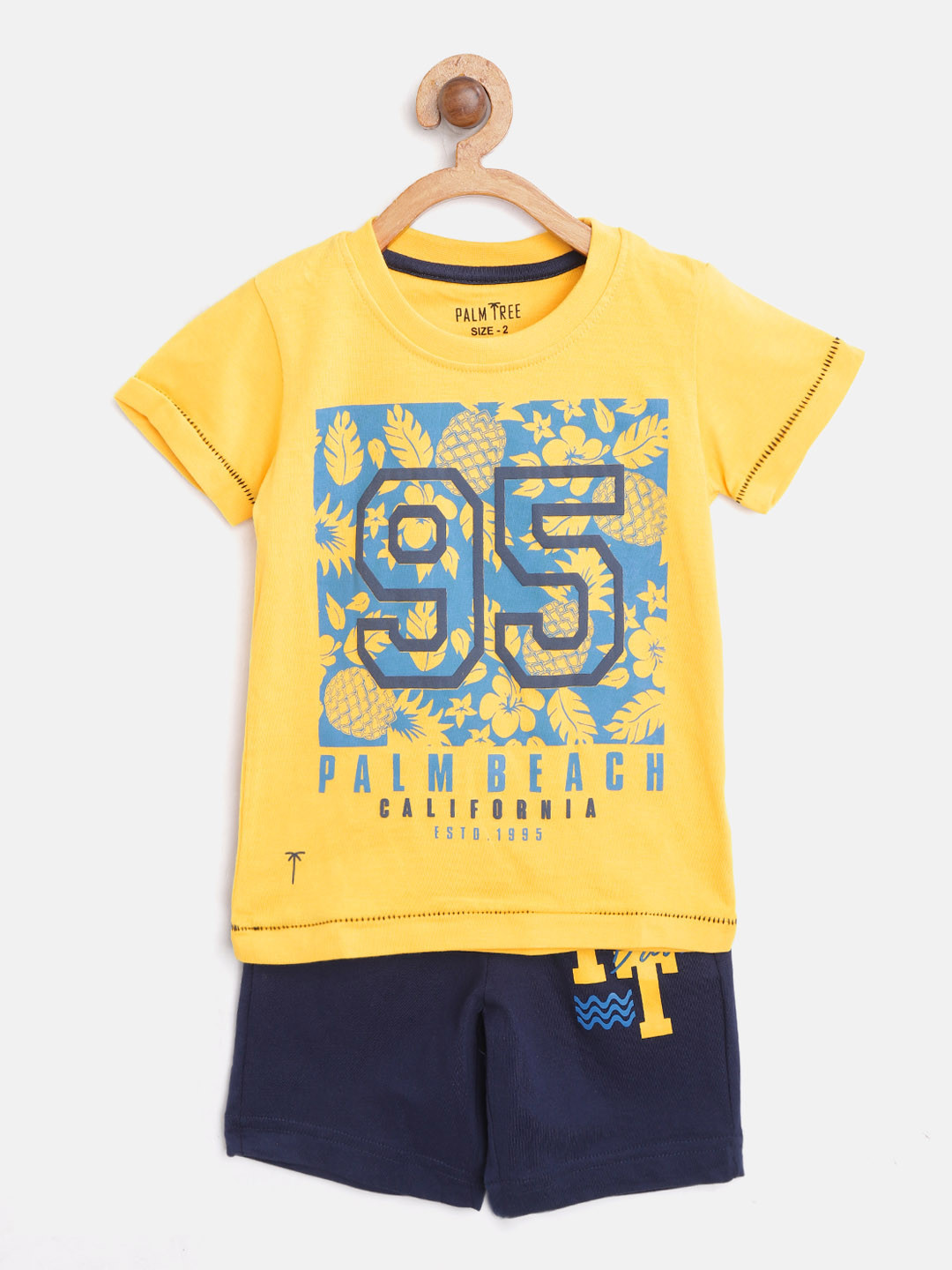 

Palm Tree Boys Yellow & Navy Blue Printed T-shirt with Shorts