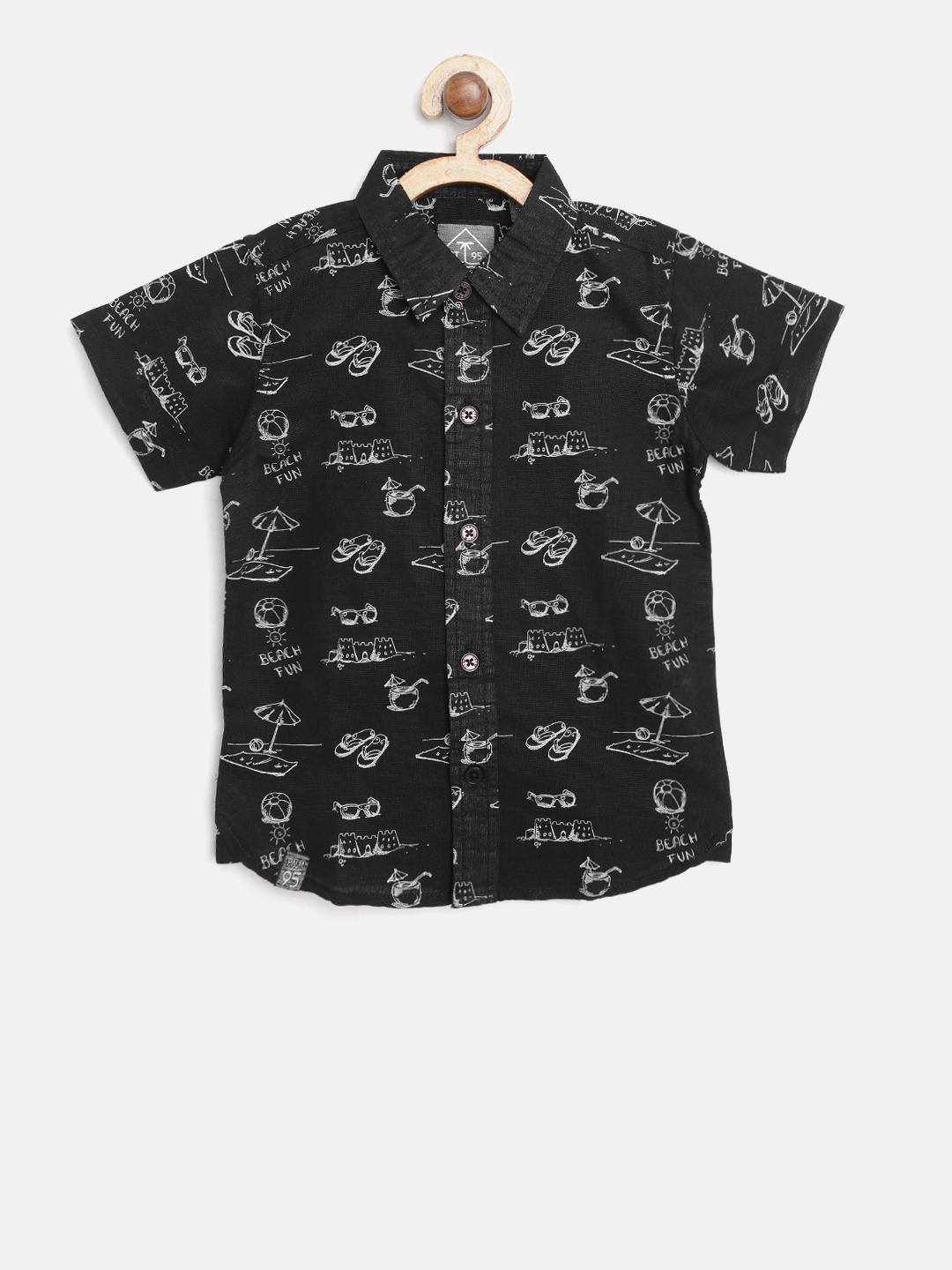 

Palm Tree Boys Black & White Regular Fit Printed Casual Shirt