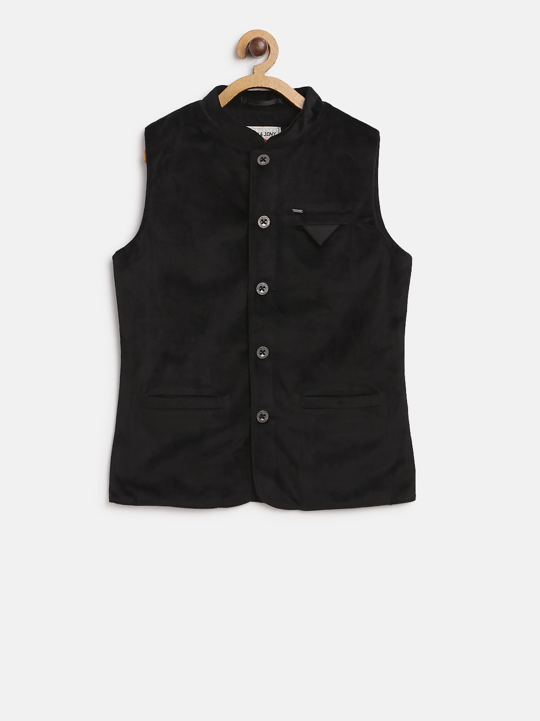 

Gini & Jony Boys Black Solid Pure Cotton Nehru Jacket with Velvet Finish