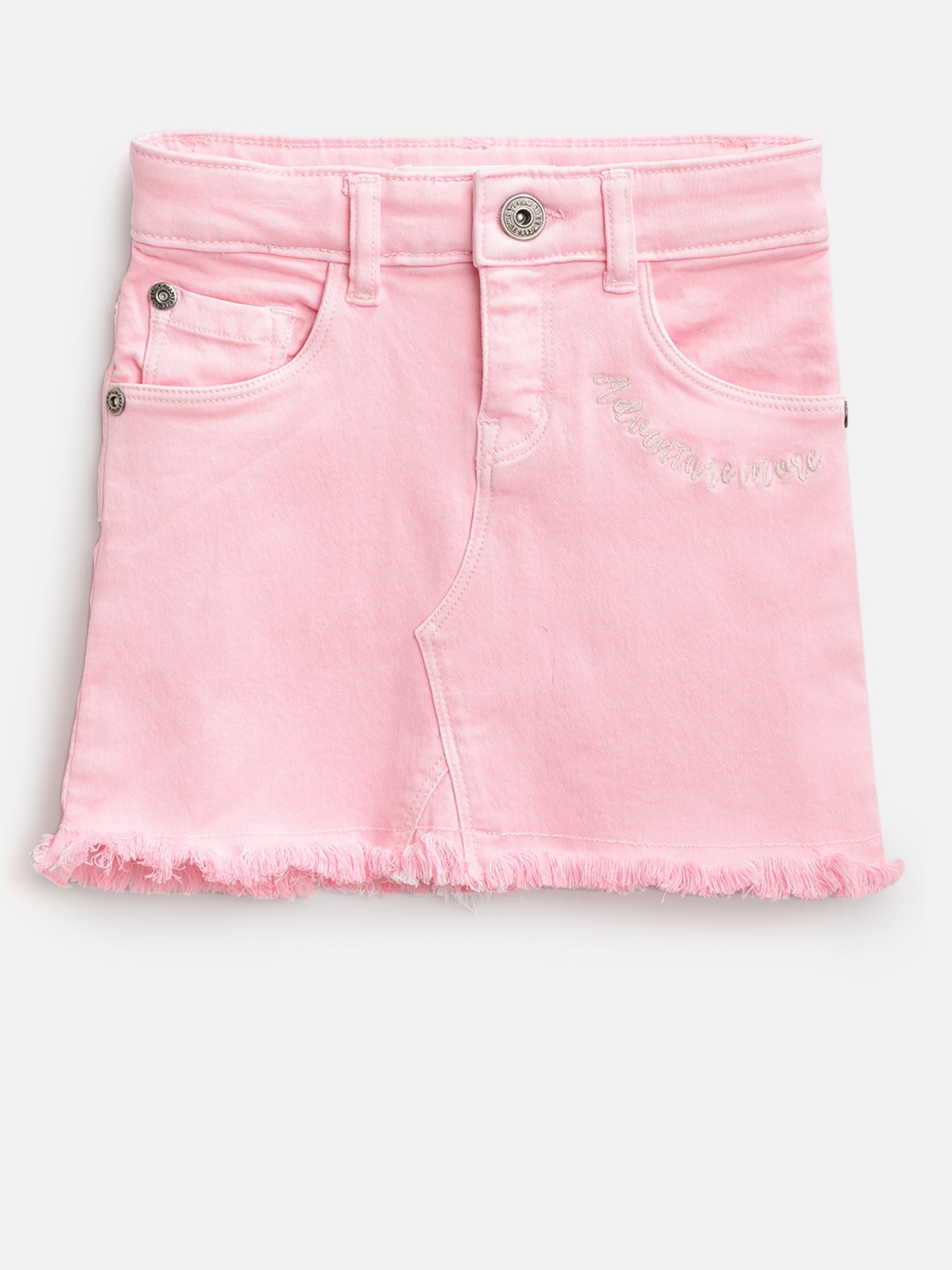 

Palm Tree Girls Pink Solid Denim Mini Straight Skirt