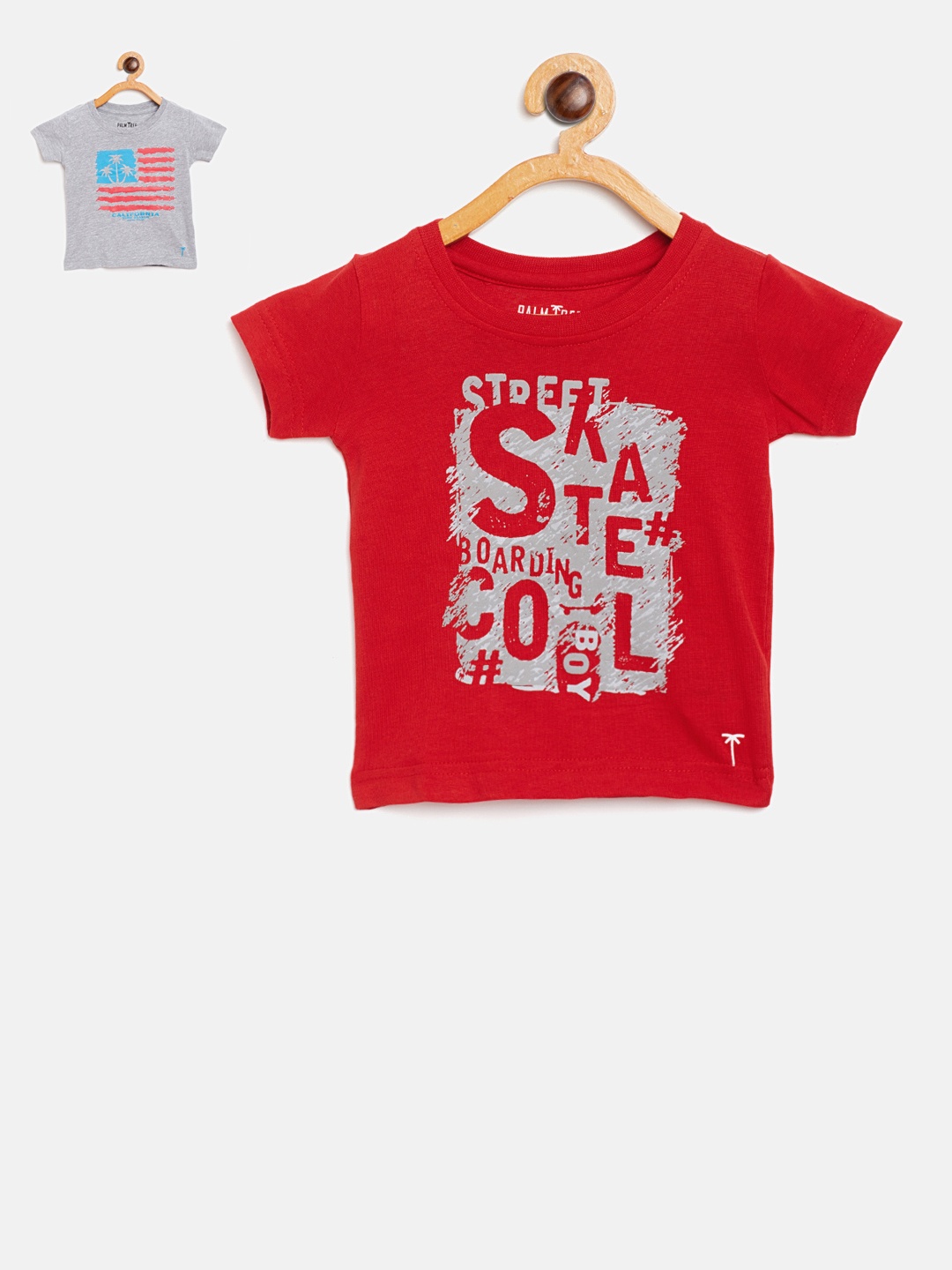 

Palm Tree Boys Pack of 2 Printed Pure Cotton T-shirts, Red