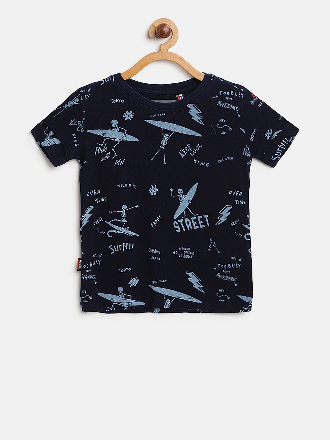 

Gini and Jony Boys Navy Blue Printed Round Neck Pure Cotton T-shirt