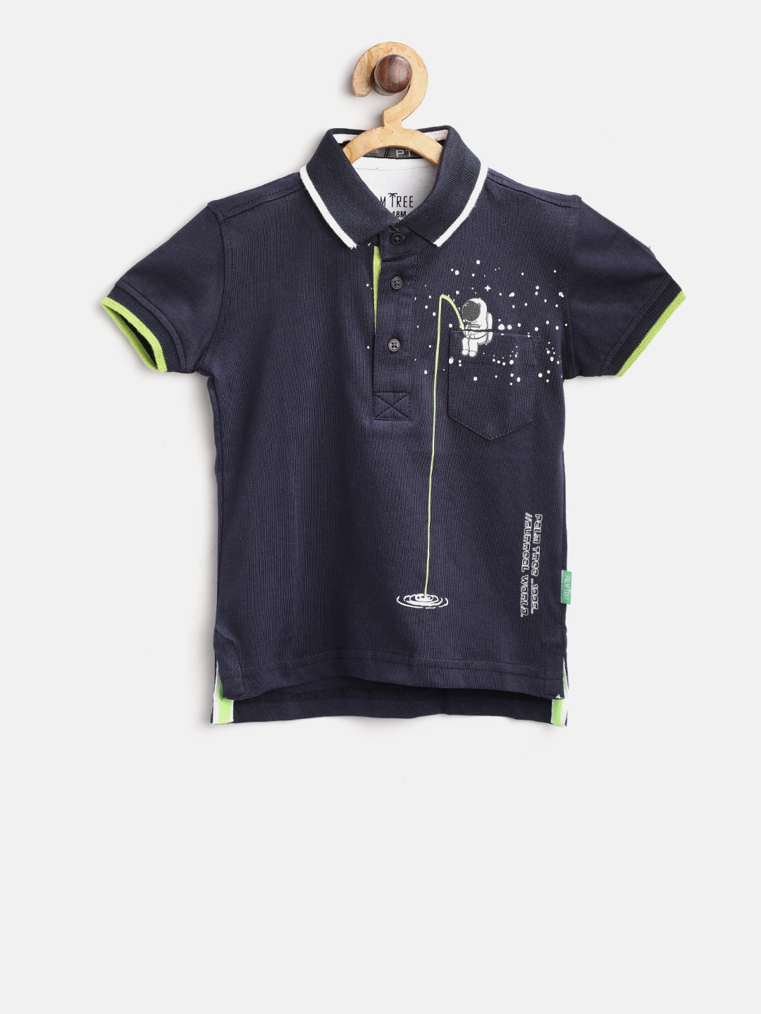 

Palm Tree Boys Navy Blue Solid Polo Collar T-shirt
