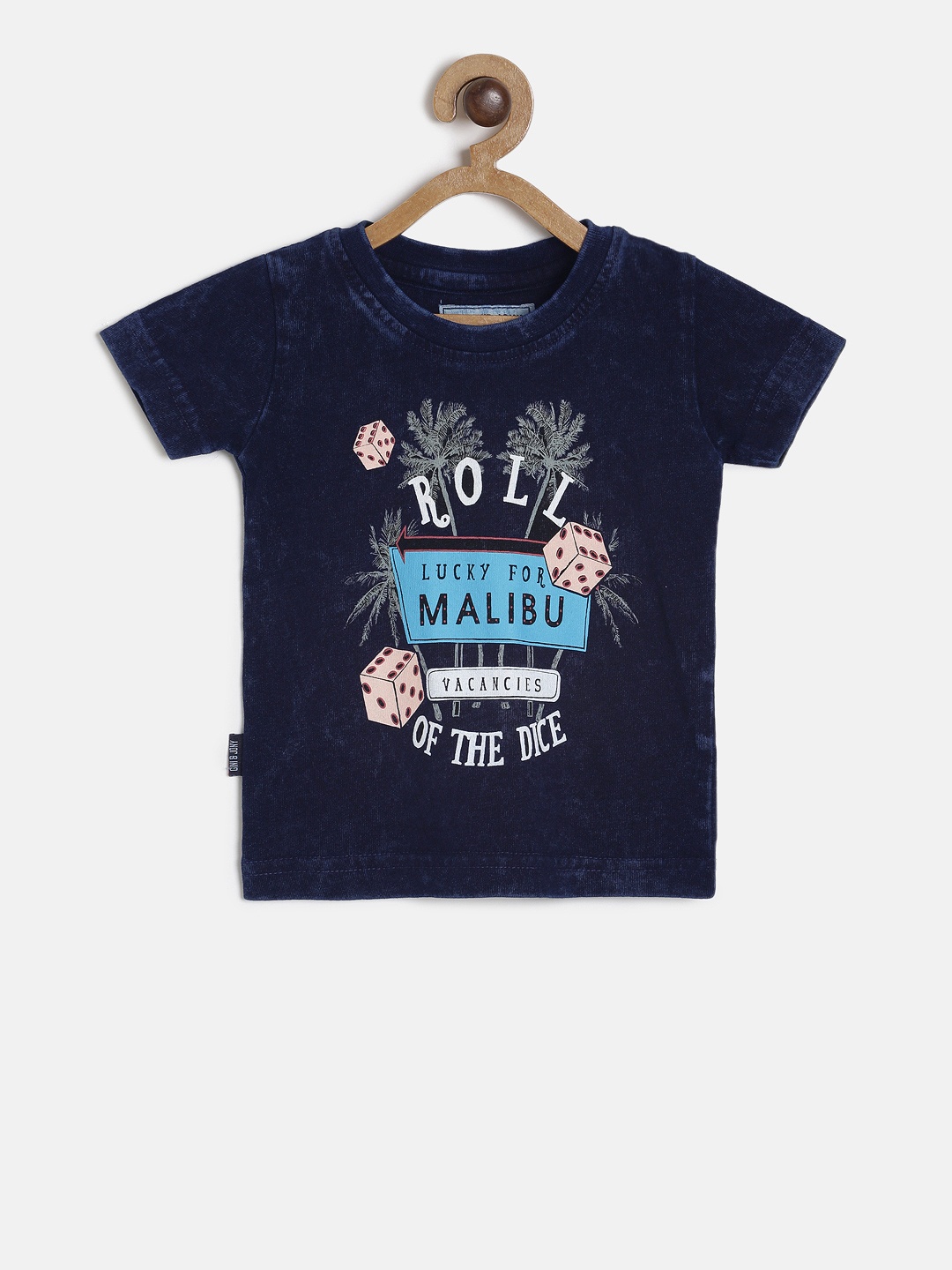 

Gini and Jony Boys Navy Blue Printed Round Neck Pure Cotton T-shirt