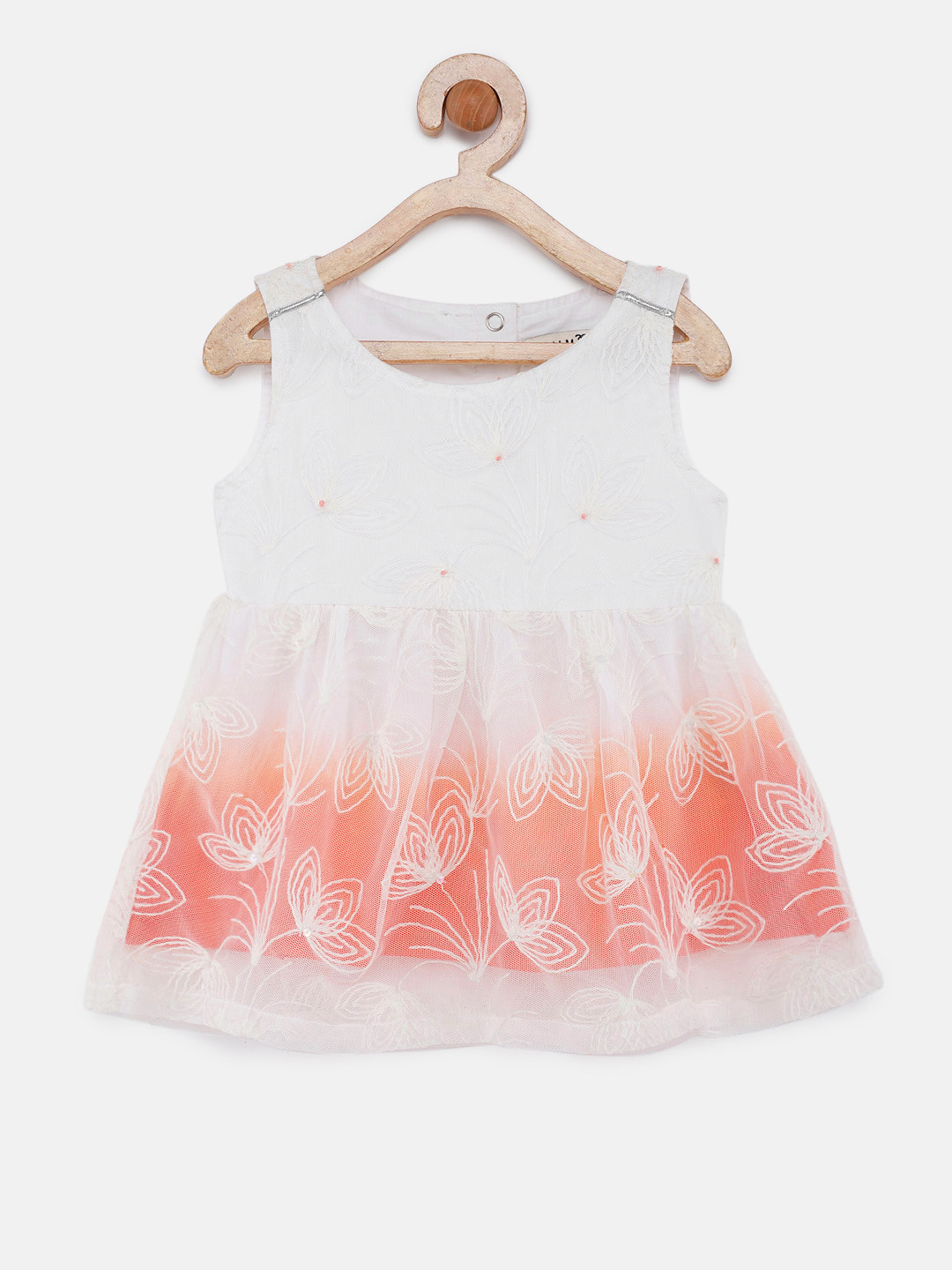 

Palm Tree Girls White & Orange Self Design Fit and Flare Dress