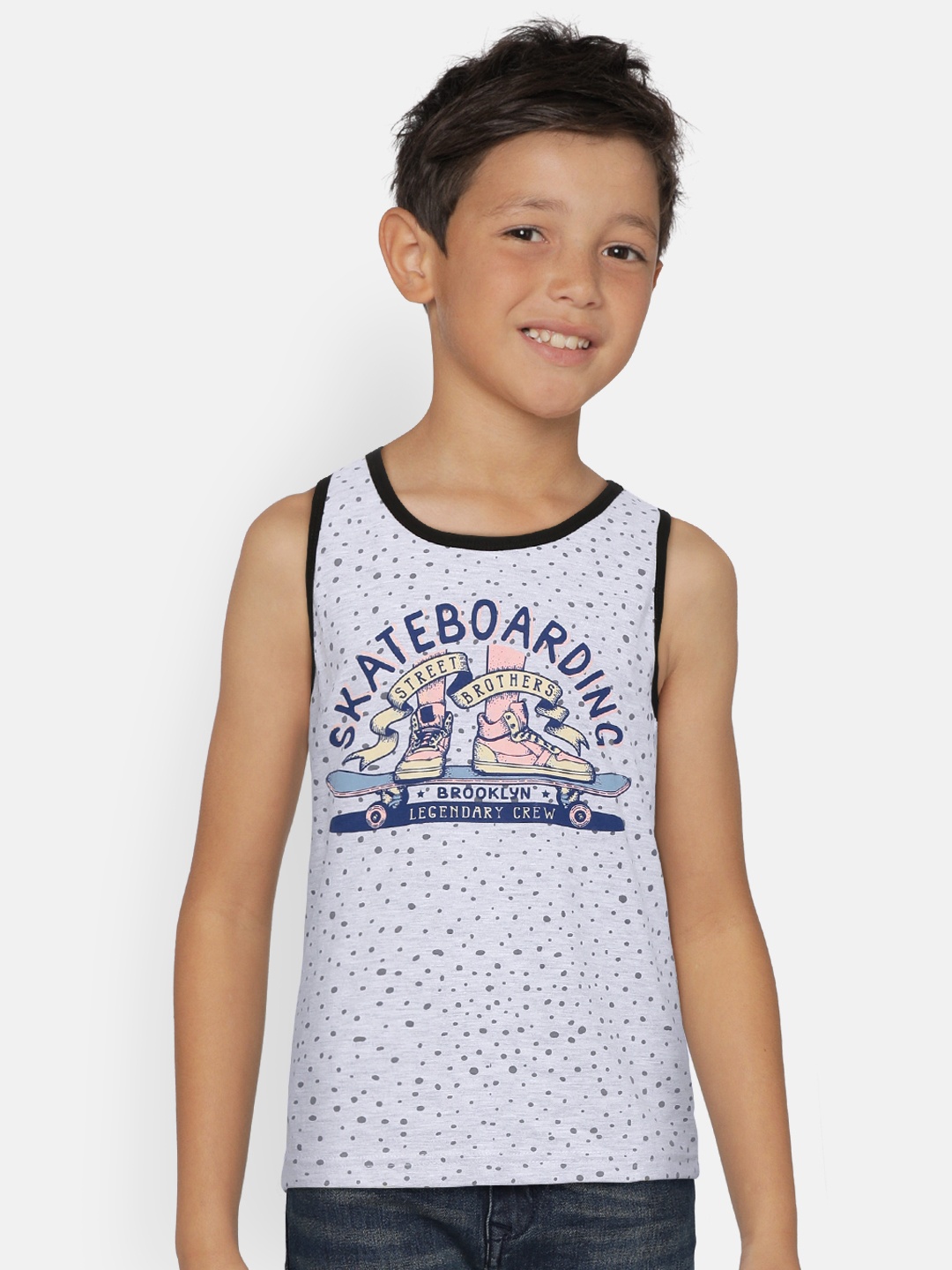 

Gini and Jony Boys Grey Melange Printed Round Neck T-shirt