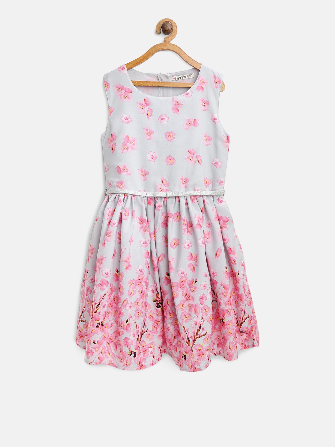 

Palm Tree Girls Grey & Pink Floral Print Fit and Flare Dress