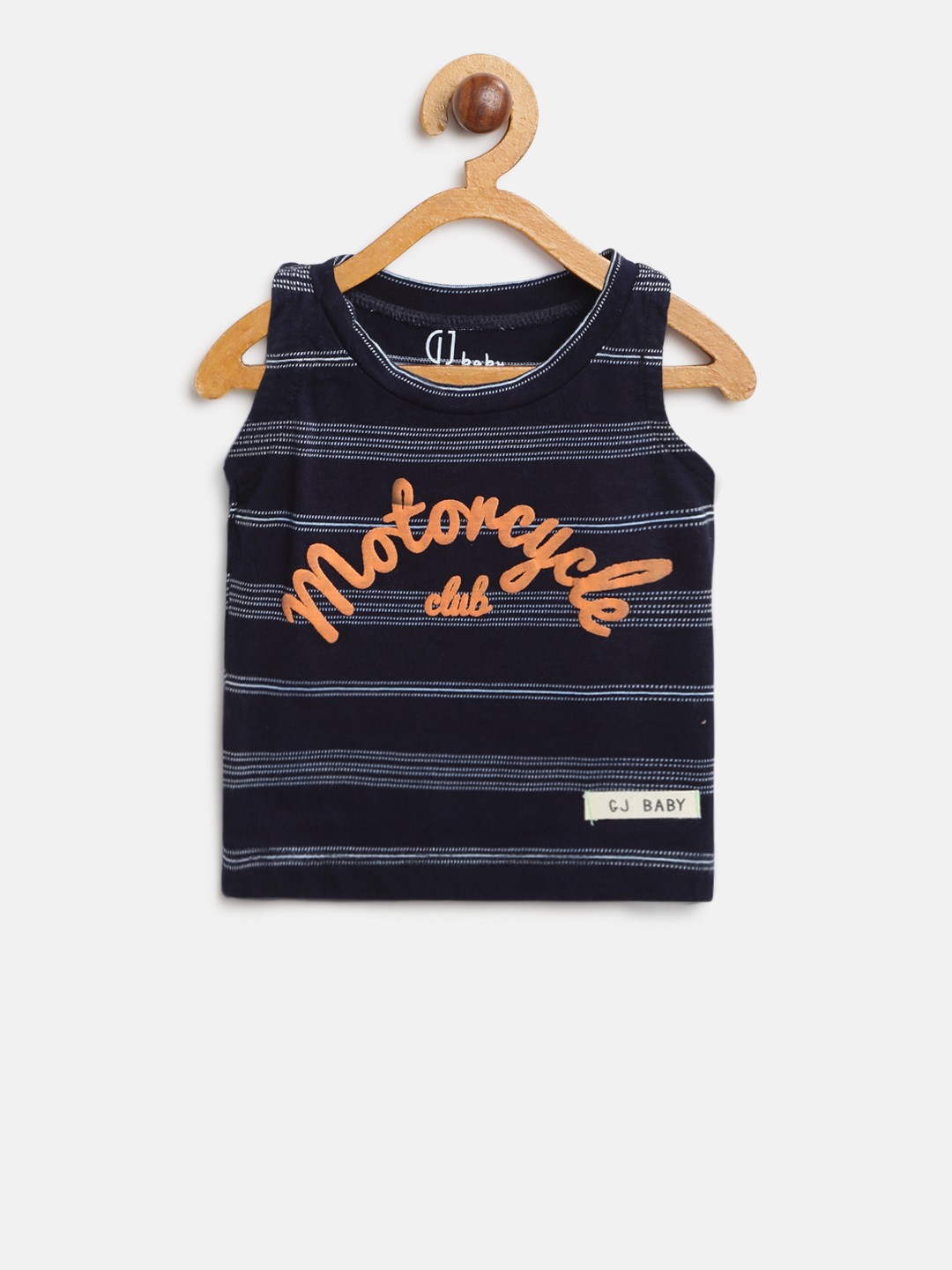 

Gini and Jony Boys Navy Blue Striped Round Neck T-shirt