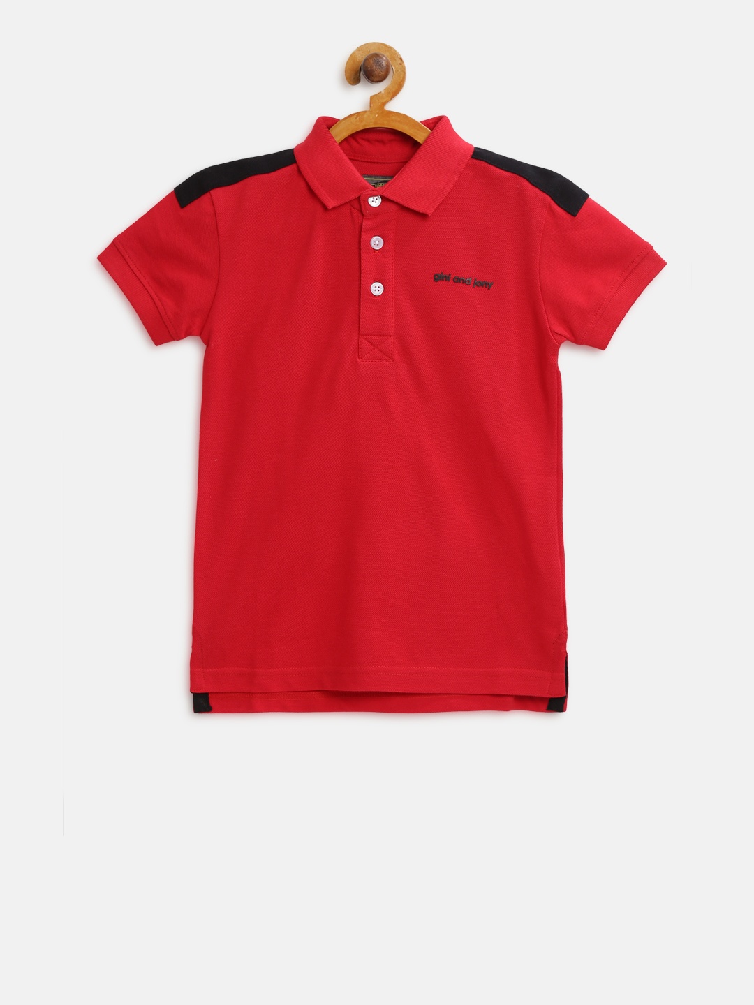 

Gini and Jony Boys Red Printed Back Polo Collar Pure Cotton T-shirt
