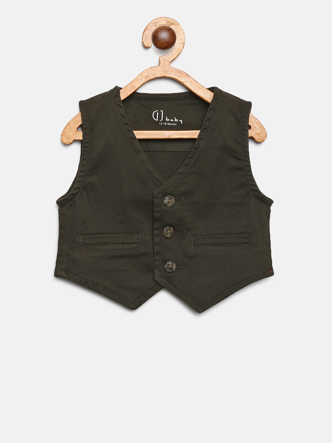 

Gini and Jony Boys Olive Green & Black Houndstooth Print Pure Cotton Waistcoat
