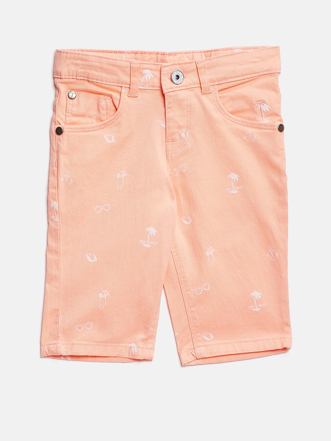 

Palm Tree Girls Peach-Coloured Printed Regular Fit Capris