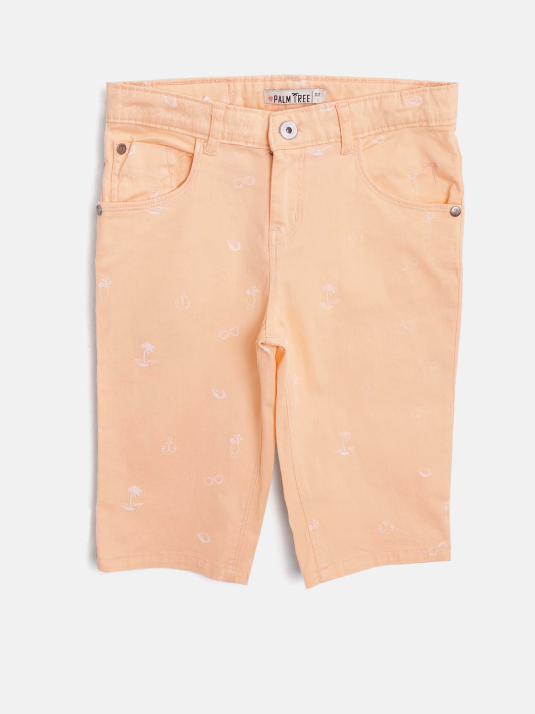 

Palm Tree Girls Peach-Coloured & White Printed Regular Fit Capris