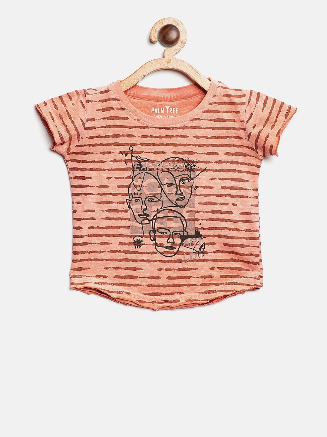 

Palm Tree Boys Peach-Coloured & Brown Printed Round Neck T-shirt