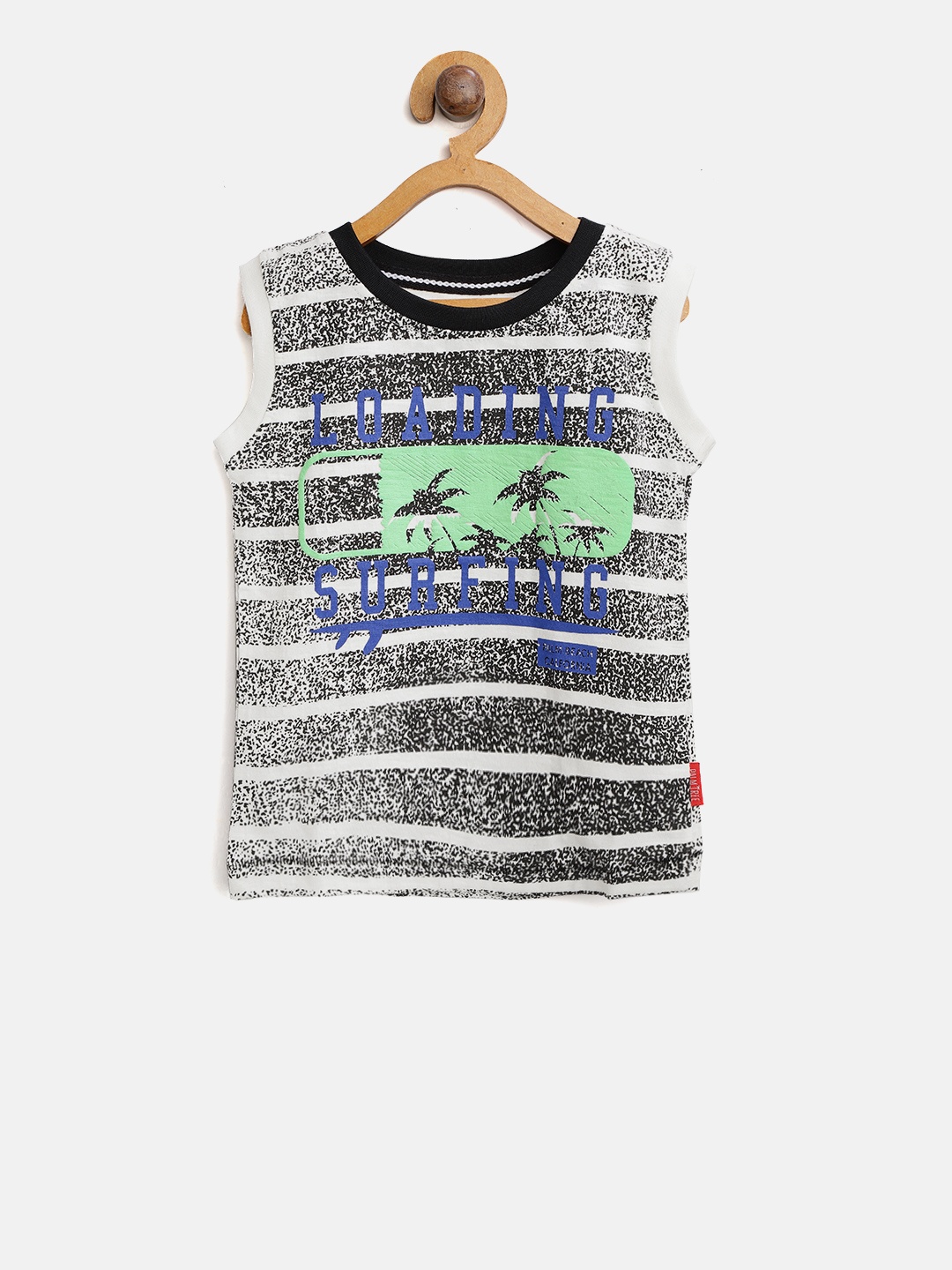 

Palm Tree Boys Black & White Striped Round Neck T-shirt