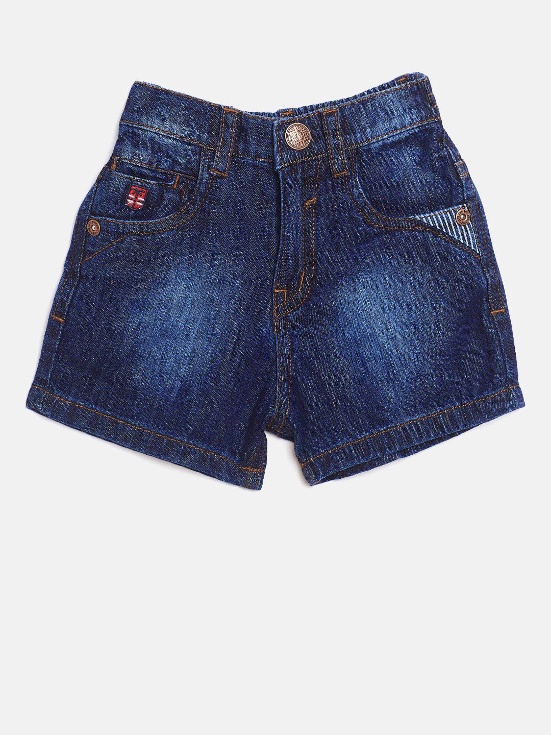 

Palm Tree Boys Navy Blue Solid Regular Fit Denim Shorts