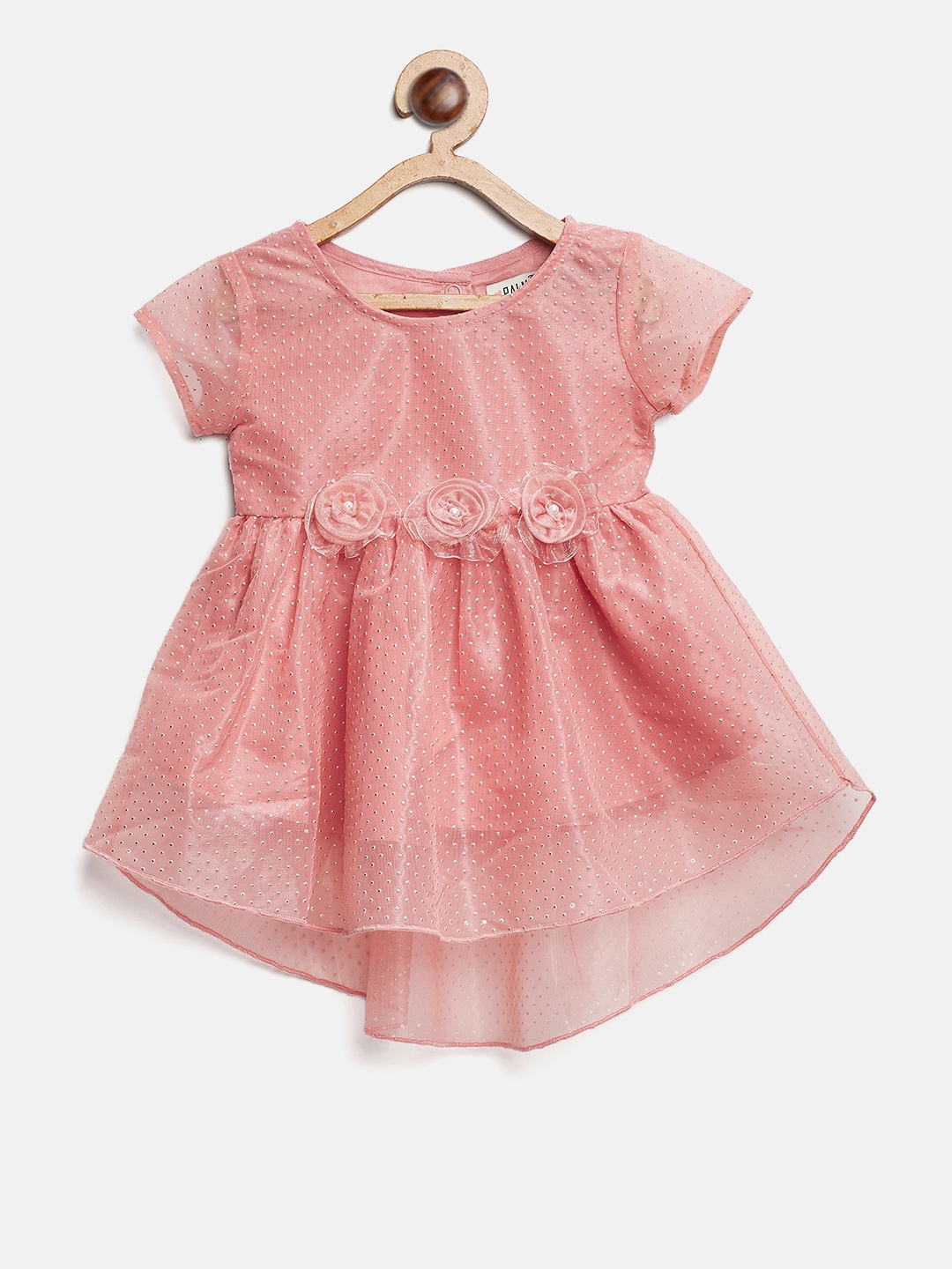

Palm Tree Girls Peach-Coloured Printed Fit and Flare Dress