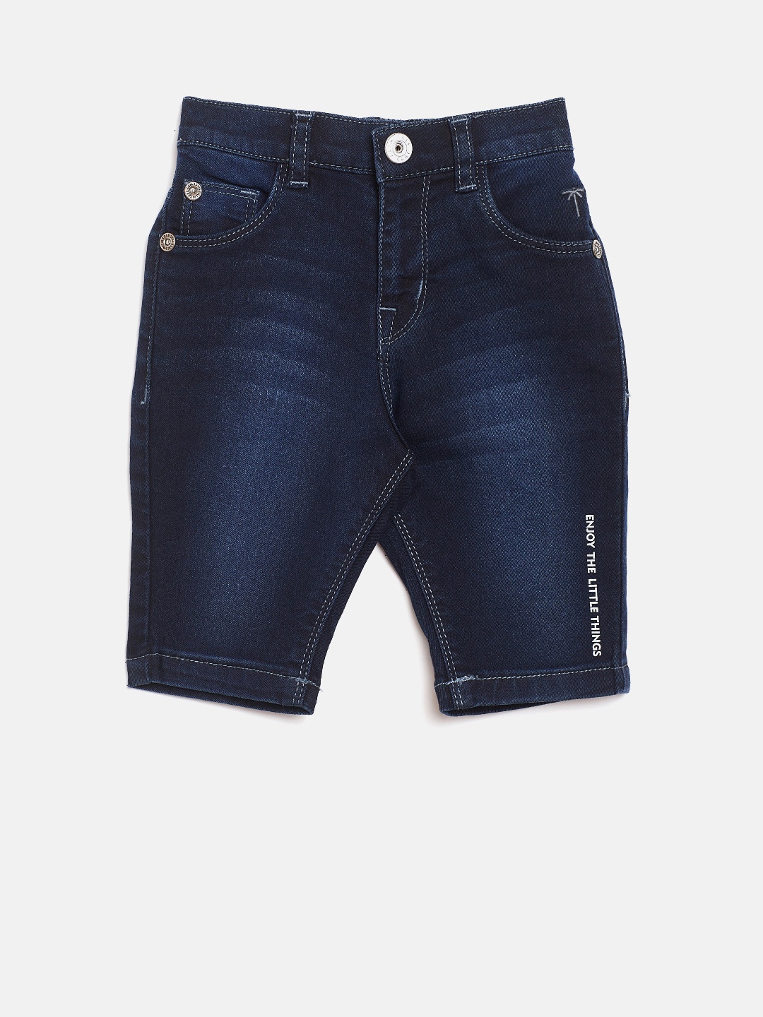 

Palm Tree Girls Navy Blue Washed Regular Fit Denim Capris
