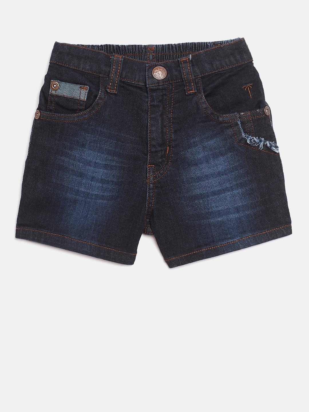 

Palm Tree Boys Navy Blue Washed Regular Fit Denim Shorts