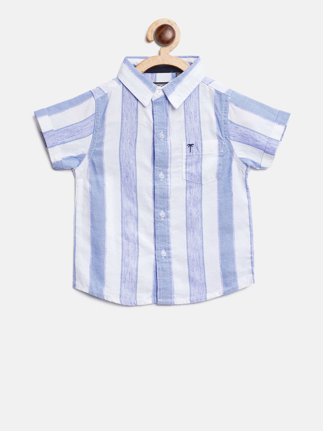 

Palm Tree Boys Blue & White Regular Fit Striped Casual Shirt
