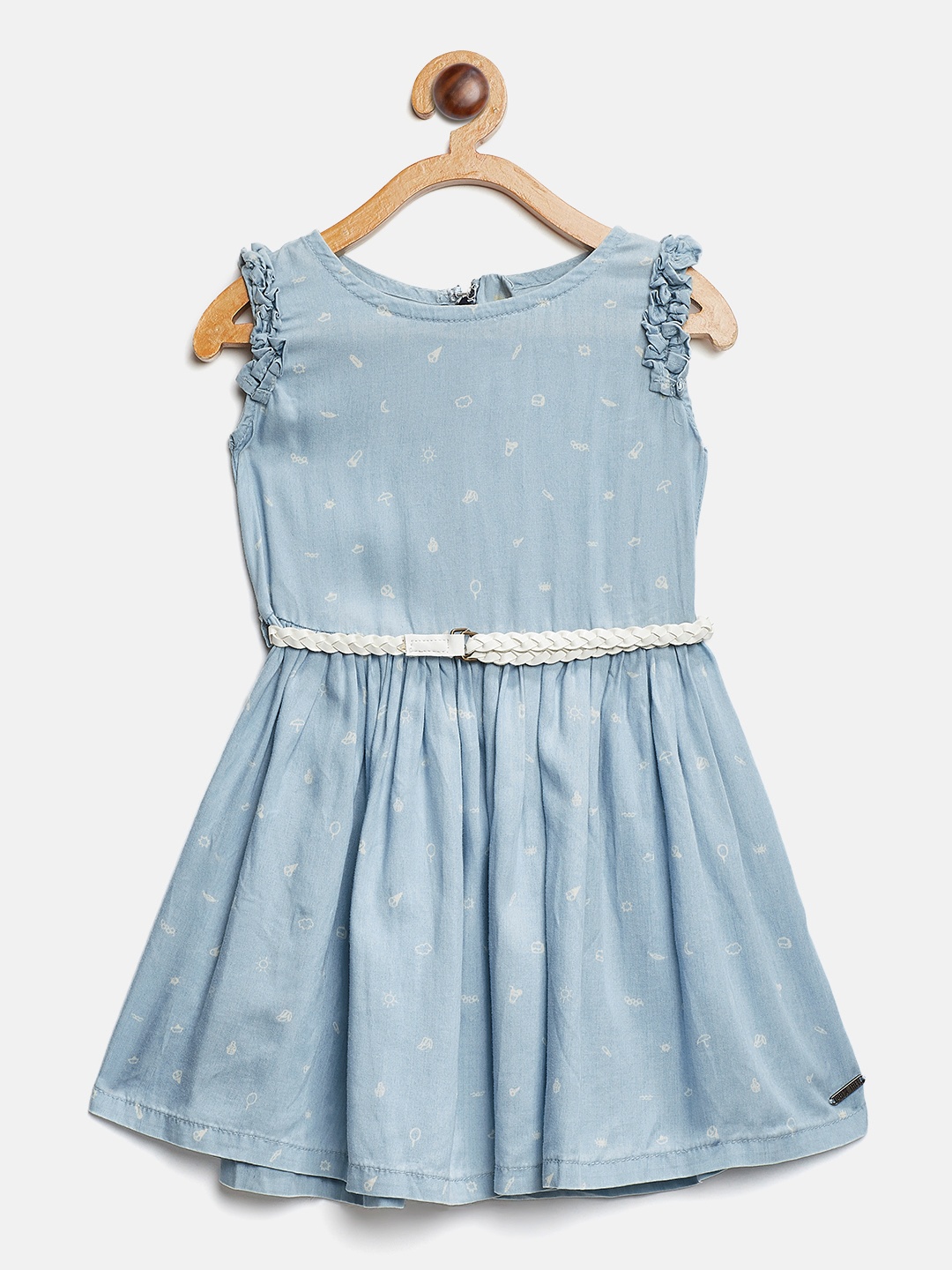 

Palm Tree Girls Blue Printed Chambray Fit & Flare Dress