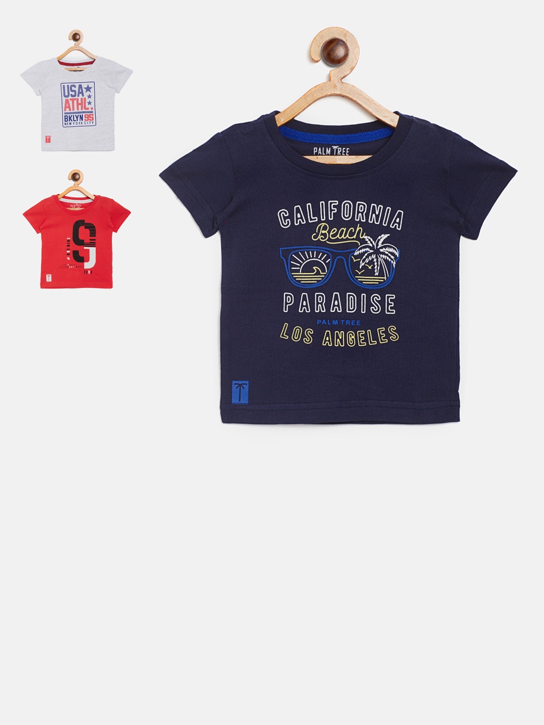 

Palm Tree Boys Pack of 3 Printed Pure Cotton T-shirts, Coral
