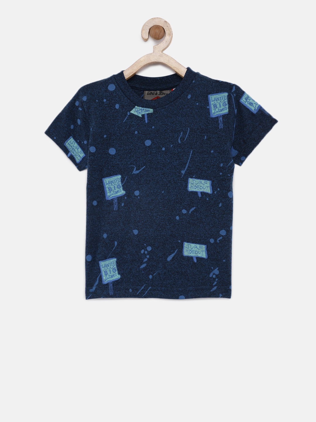 

Gini and Jony Boys Navy Blue Printed Round Neck T-shirt