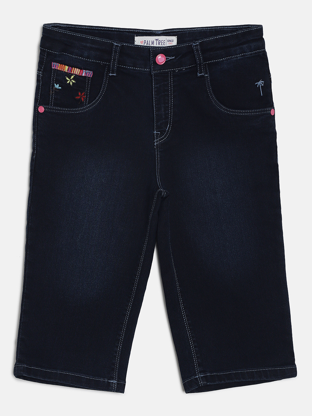 

Palm Tree Girls Navy Blue Solid Regular Fit Capris