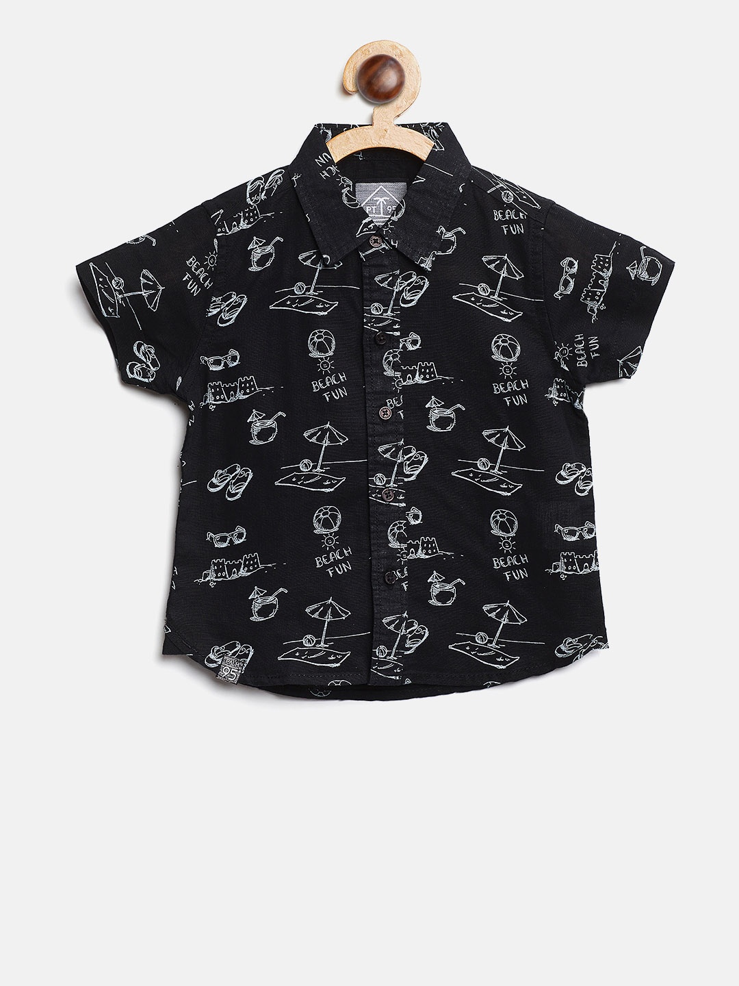 

Palm Tree Boys Black & White Regular Fit Printed Casual Shirt