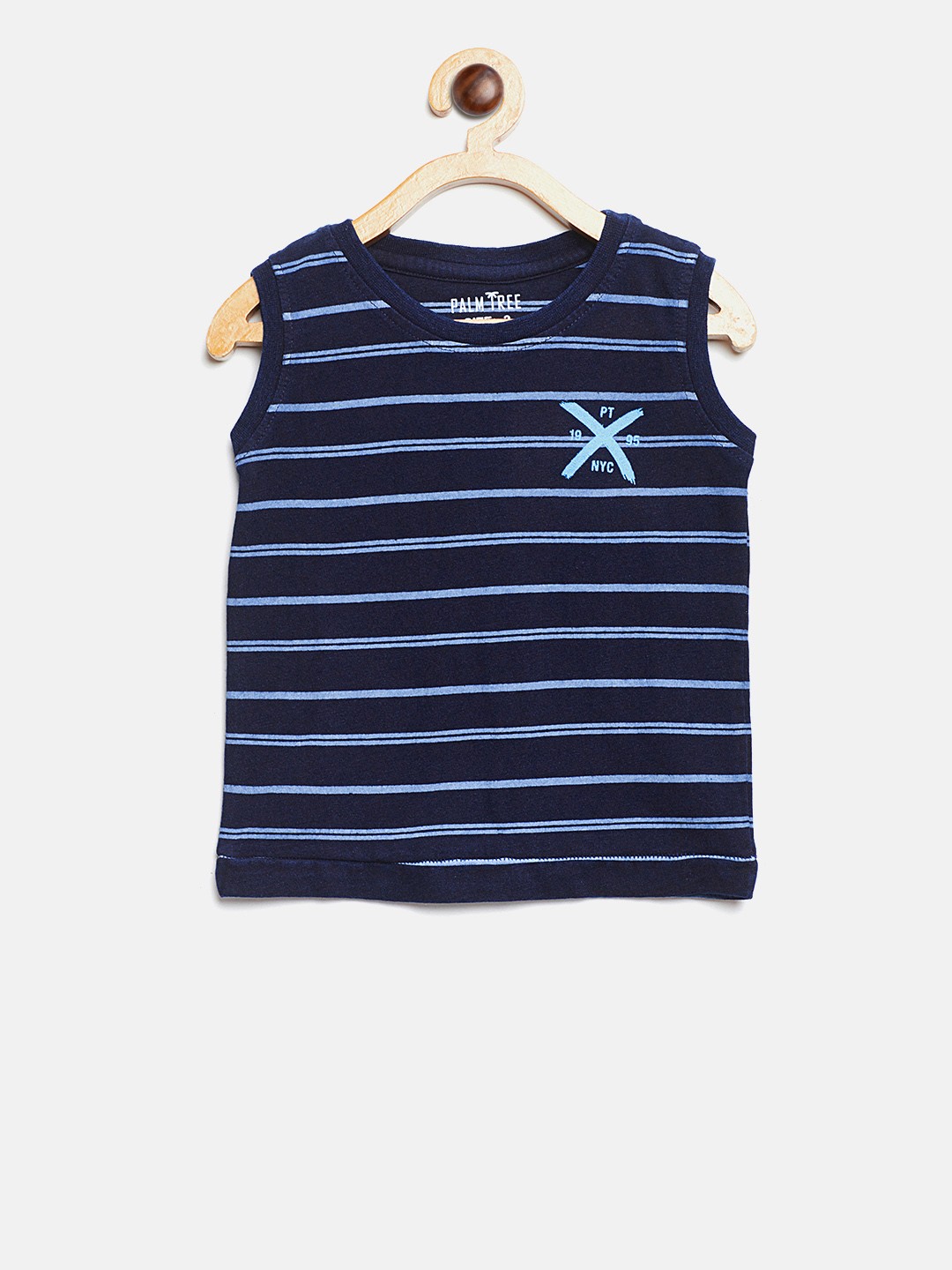

Palm Tree Boys Navy Blue Striped Round Neck T-shirt