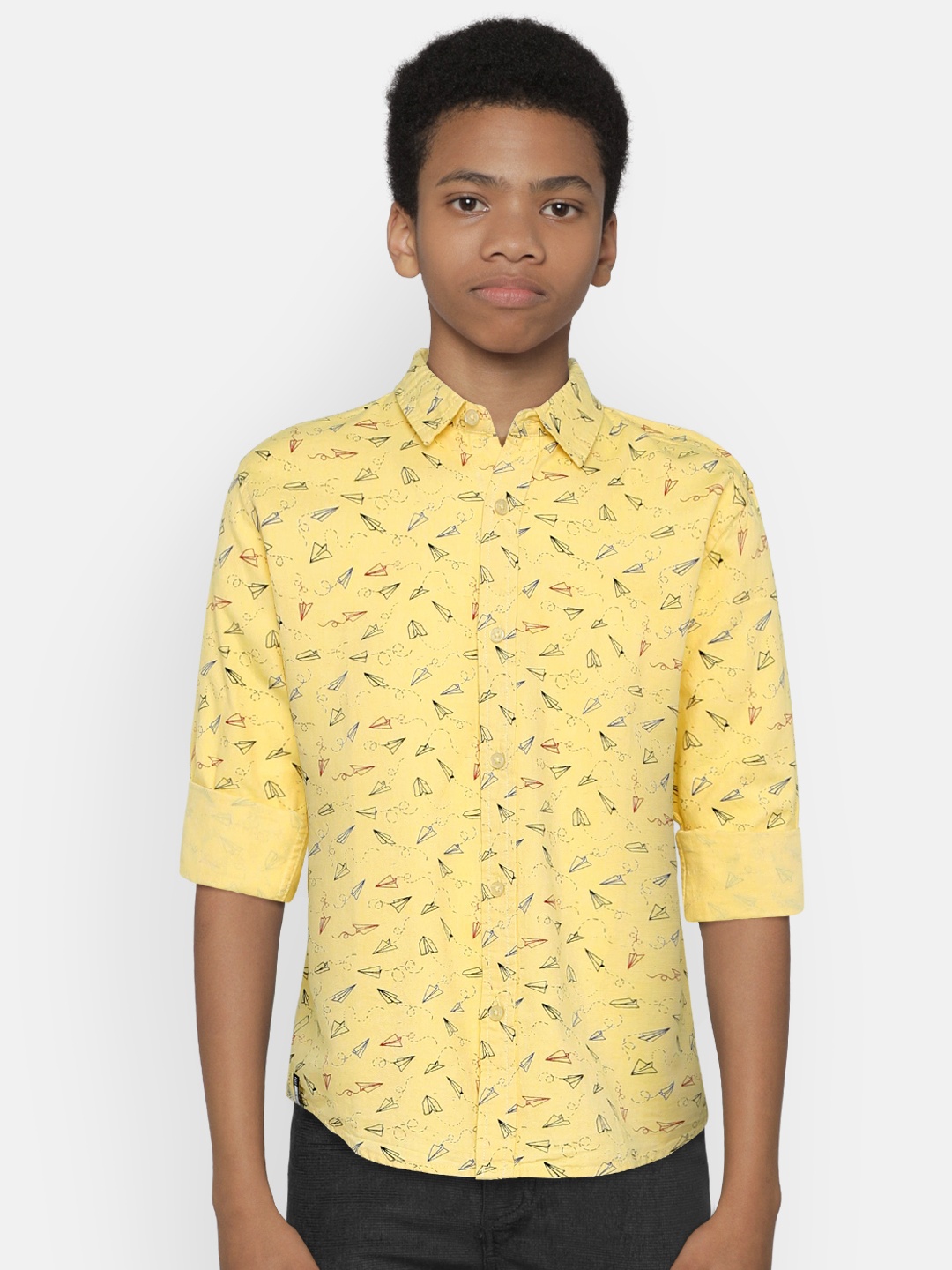 

Gini and Jony Boys Yellow Regular Fit Printed Casual Shirt