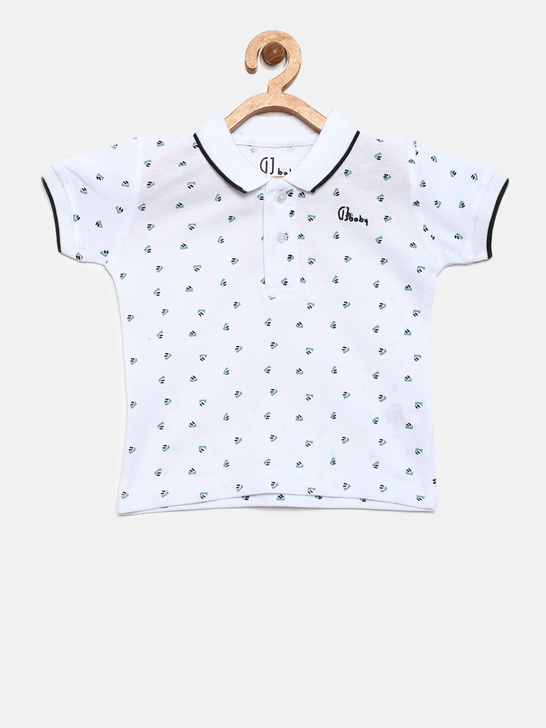

Gini and Jony Boys White & Green Printed Polo Collar T-shirt